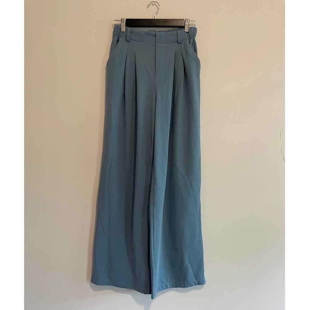 Halara Blue Wide Leg Pleated High Waisted Waffle Knit Trousers Tall XS